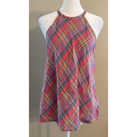 J. CREW Amber 100% Linen Madras Plaid Tank Top Beach Preppy Size M - Picture 2 of 6